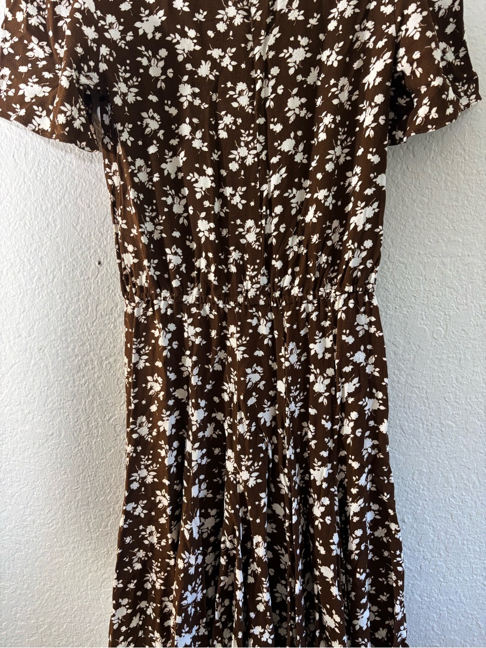 Michael Kors Brown White Floral Short Sleeve Midi Dress Women’s Size 2 - Picture 11 of 15